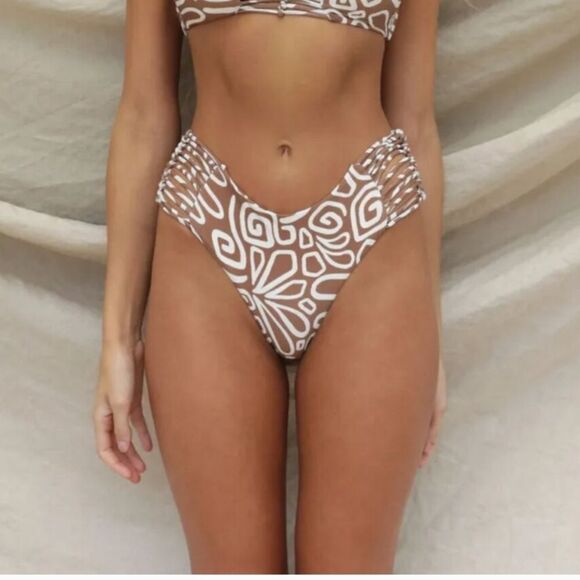 NWT Stone Fox Swim Simone Bottom In Rawhide Swirl Brown White S - Picture 8 of 10